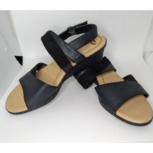Dr Scholl's Black Platform Wedge Grace Sandals Shoes Size 7.5
